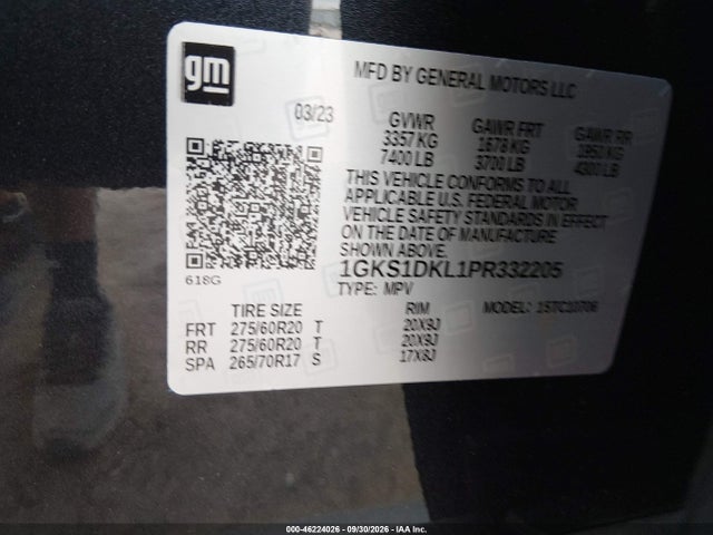46224026 :رقم المزاد ، 1GKS1DKL1PR332205 vin ، 2023 Gmc Yukon 2wd Denali مزاد بيع