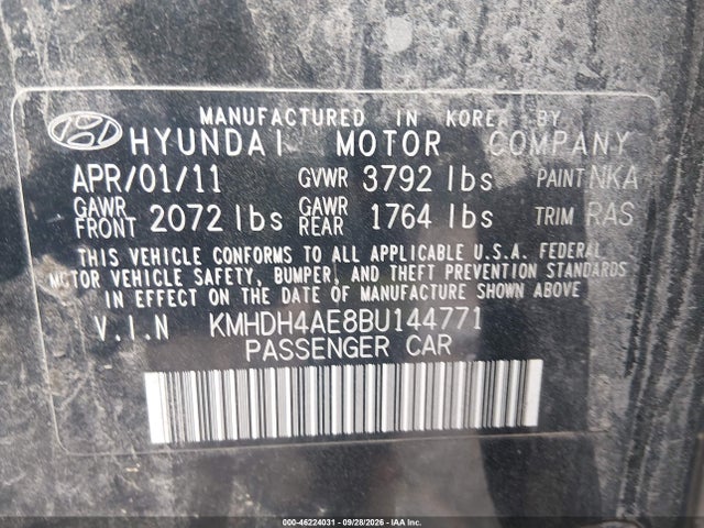 2011 Hyundai Elantra Gls (ulsan Plant) მანქანა იყიდება აუქციონზე, vin: KMHDH4AE8BU144771, აუქციონის ნომერი: 46224031