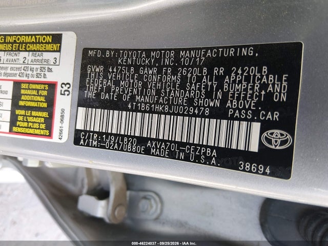 Продаж на аукціоні авто 2018 Toyota Camry Xse, vin: 4T1B61HK8JU029478, номер лоту: 46224037