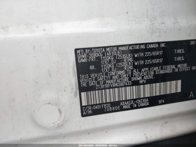 Aukcja sprzedaży 2021 Toyota Rav4 Le, vin: 2T3H1RFVXMC087433, numer aukcji: 46224038
