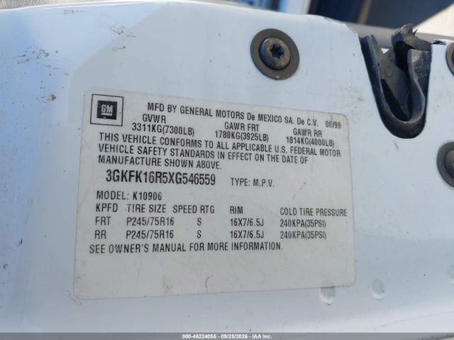 Aukcja sprzedaży 1999 Gmc Suburban 1500 Slt Cmi, vin: 3GKFK16R5XG546559, numer aukcji: 46224055