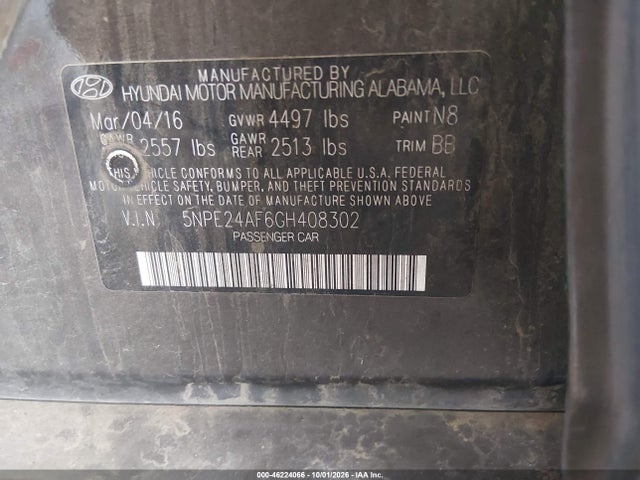 5NPE24AF6GH408302 Hyundai Sonata