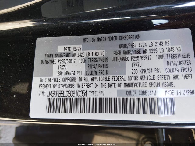 Aukcja sprzedaży 2025 Mazda Cx-5 2.5 S Select, vin: JM3KFBBL0S0810054, numer aukcji: 46224081