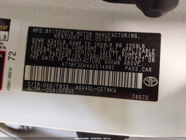 Продаж на аукціоні авто 2010 Toyota Camry, vin: 4T1BF3EK4AU514992, номер лоту: 46224086