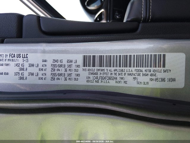 Auction sale of the 2015 Jeep Grand Cherokee Limited, vin: 1C4RJFBGXFC865244, lot number: 46224098