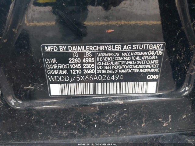 Продажа на аукционе авто 2006 Mercedes-benz Cls 500, vin: WDDDJ75X66A026494, номер лота: 46224112