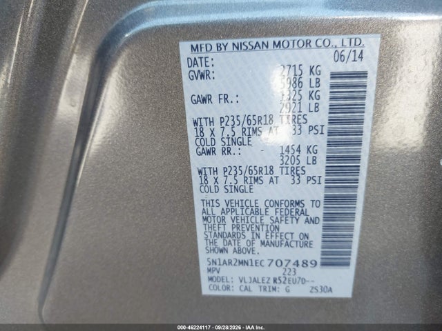 Nissan Pathfinder Sv 2014 5N1AR2MN1EC707489 Image 9