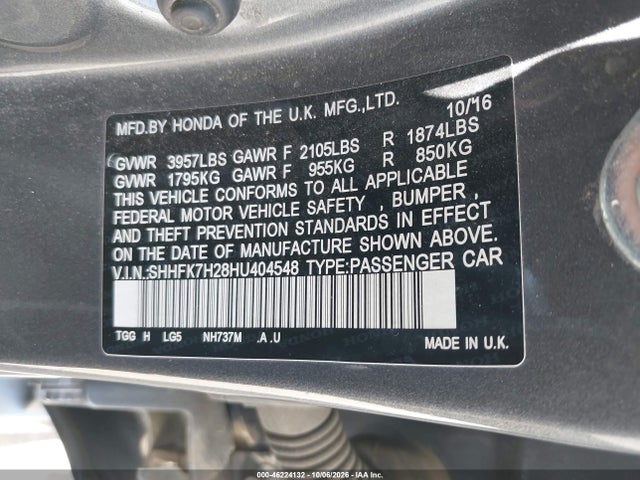 Honda Civic Lx 2017 SHHFK7H28HU404548 Image 9