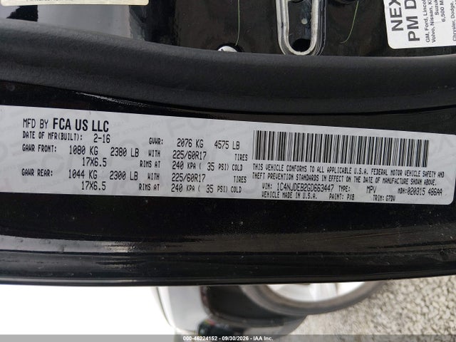Продажа на аукционе авто 2016 Jeep Compass Latitude, vin: 1C4NJDEB2GD663447, номер лота: 46224152