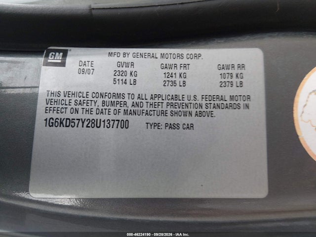 Продажа на аукционе авто 2008 Cadillac Dts 1sd, vin: 1G6KD57Y28U137700, номер лота: 46224190