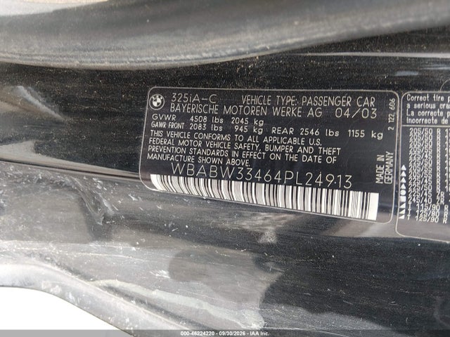 Aukcja sprzedaży 2004 Bmw 325ci, vin: WBABW33464PL24913, numer aukcji: 46224220