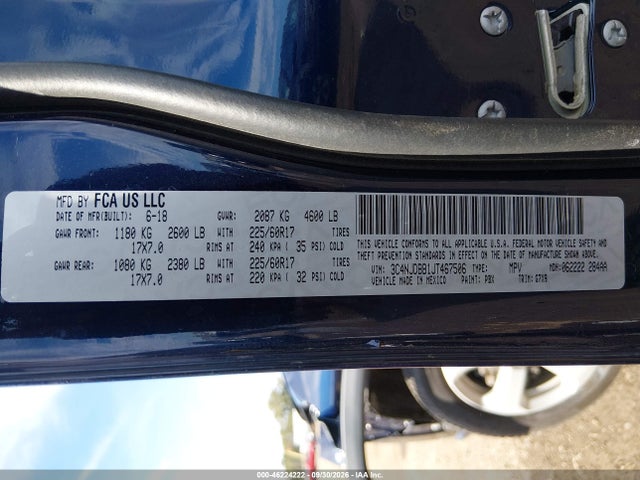 46224222 :رقم المزاد ، 3C4NJDBB1JT467506 vin ، 2018 Jeep Compass Latitude 4x4 مزاد بيع