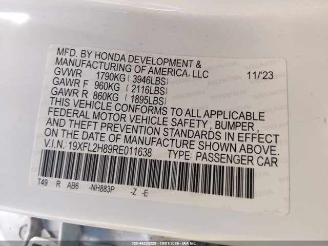 19XFL2H89RE011638 Honda Civic Sport