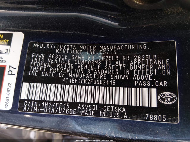 Toyota CAMRY SE 2015 4T1BF1FK2FU962416 Image 9