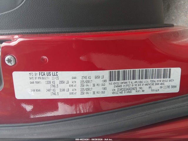 46224261 :رقم المزاد ، 2C4RDGEGXGR224676 vin ، 2016 Dodge Grand Caravan R/t مزاد بيع