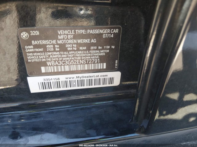 Aukcja sprzedaży 2014 Bmw 320i Xdrive, vin: WBA3C3G52ENS72791, numer aukcji: 46224299