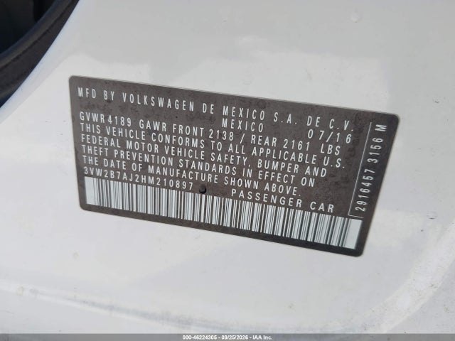 Aukcja sprzedaży 2017 Volkswagen Jetta 1.4t S, vin: 3VW2B7AJ2HM210897, numer aukcji: 46224305