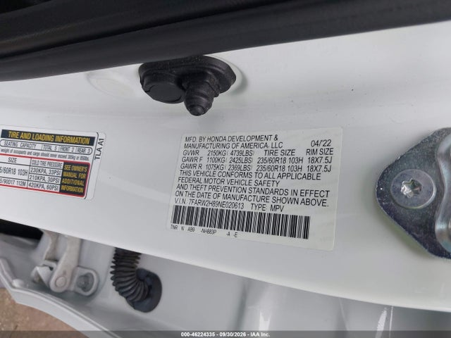 46224335 :رقم المزاد ، 7FARW2H89NE020613 vin ، 2022 Honda Cr-v Awd Ex-l مزاد بيع