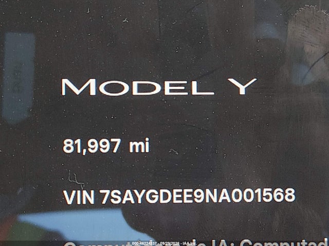 7SAYGDEE9NA001568 Tesla Model Y Long Range
