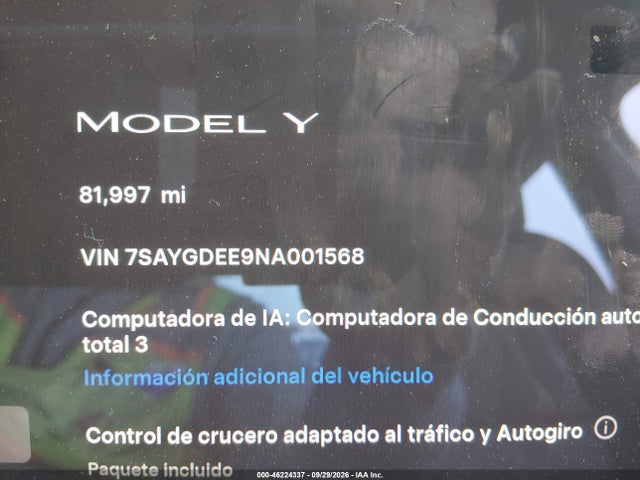 7SAYGDEE9NA001568 Tesla Model Y Long Range