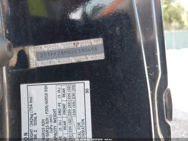 46224354 :رقم المزاد ، 2T1FF28P02C590456 vin ، 2002 Toyota Camry Solara Sle V6 مزاد بيع