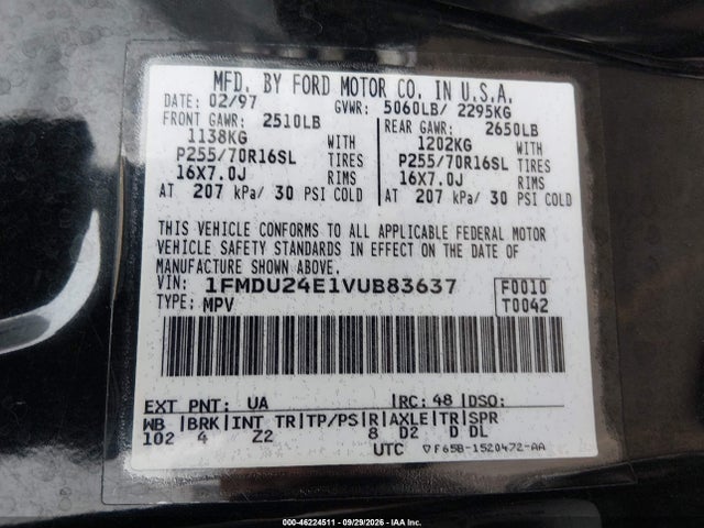 46224511 :رقم المزاد ، 1FMDU24EXVUB00464 vin ، 1997 Ford Explorer Sport/xl مزاد بيع