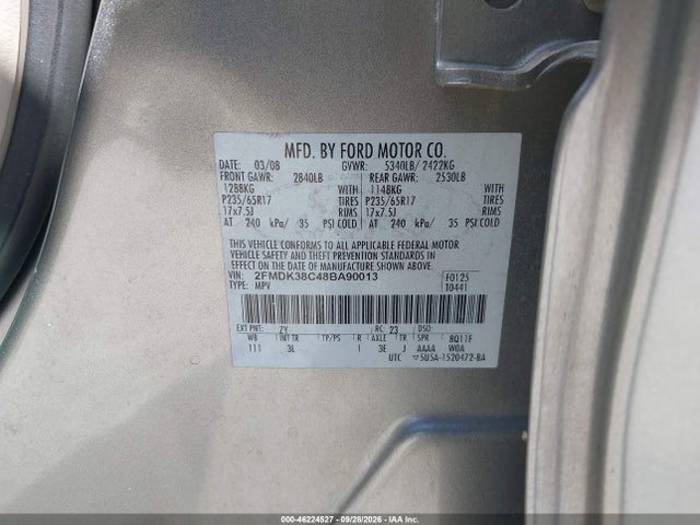 Продаж на аукціоні авто 2008 Ford Edge Sel, vin: 2FMDK38C48BA90013, номер лоту: 46224527
