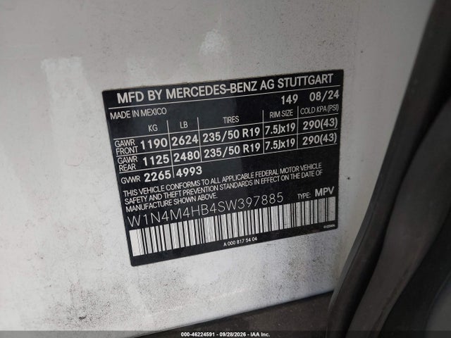 2025 Mercedes-benz Glb 250 4matic მანქანა იყიდება აუქციონზე, vin: W1N4M4HB4SW397885, აუქციონის ნომერი: 46224591