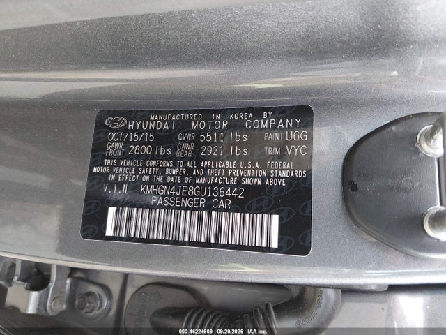 Продаж на аукціоні авто 2016 Hyundai Genesis 3.8, vin: KMHGN4JE8GU136442, номер лоту: 46224609