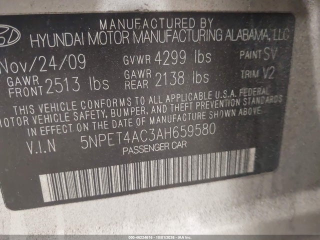 Aukcja sprzedaży 2010 Hyundai Sonata Gls Pzev, vin: 5NPET4AC3AH659580, numer aukcji: 46224616
