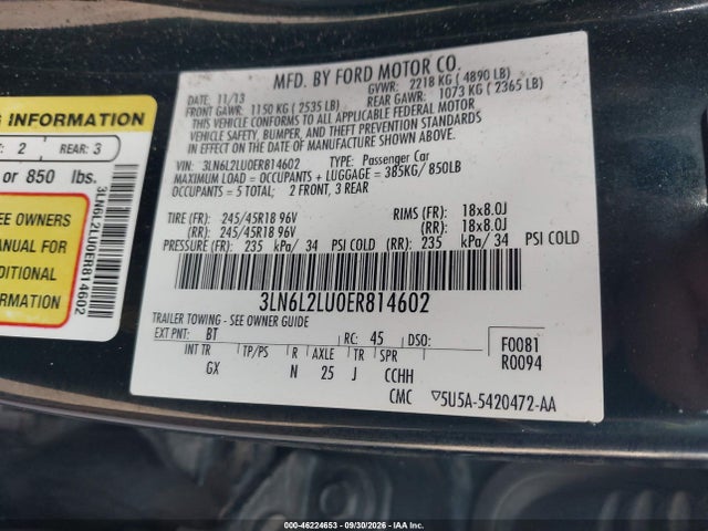 Продаж на аукціоні авто 2014 Lincoln Mkz Hybrid, vin: 3LN6L2LU0ER814602, номер лоту: 46224653