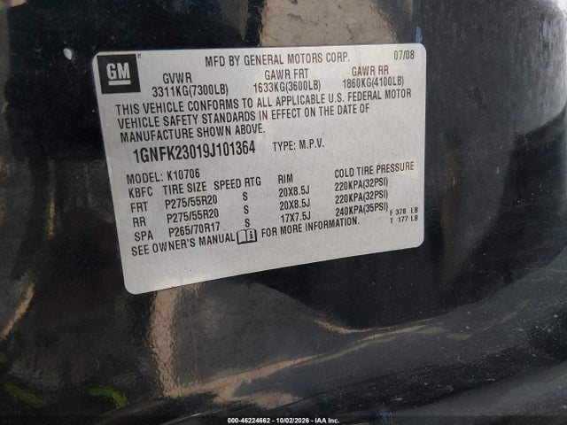 Aukcja sprzedaży 2009 Chevrolet Tahoe Lt2, vin: 1GNFK23019J101364, numer aukcji: 46224662