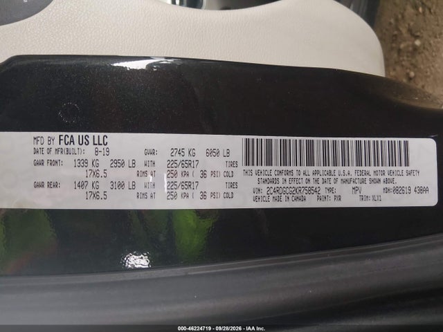 Продажа на аукционе авто 2019 Dodge Grand Caravan Sxt, vin: 2C4RDGCG2KR758542, номер лота: 46224719