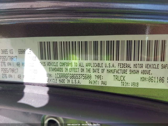 46224728 :رقم المزاد ، 1C6RR6FG8GS375600 vin ، 2016 Ram 1500 Tradesman مزاد بيع