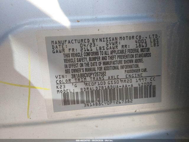 Aukcja sprzedaży 2023 Nissan Sentra Sv Xtronic Cvt, vin: 3N1AB8CV0PY267582, numer aukcji: 46224763
