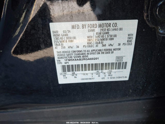 Aukcja sprzedaży 2024 Ford Police Interceptor Utility, vin: 1FM5K8AB2RGA60201, numer aukcji: 46224786