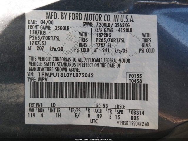 Продажа на аукционе авто 2000 Ford Expedition Eddie Bauer, vin: 1FMPU18L0YLB72042, номер лота: 46224797