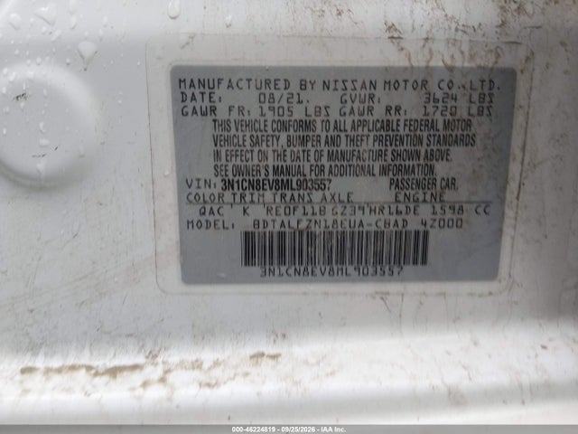 46224819 :رقم المزاد ، 3N1CN8EV8ML903557 vin ، 2021 Nissan Versa Sv Xtronic Cvt مزاد بيع