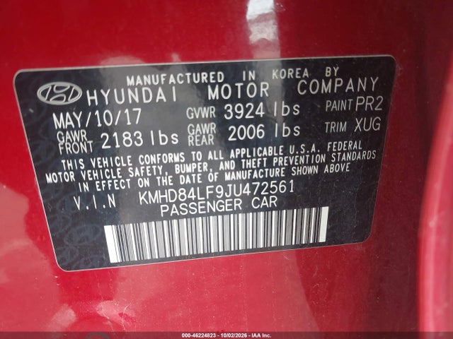 Продажа на аукционе авто 2018 Hyundai Elantra Value Edition, vin: KMHD84LF9JU472561, номер лота: 46224823