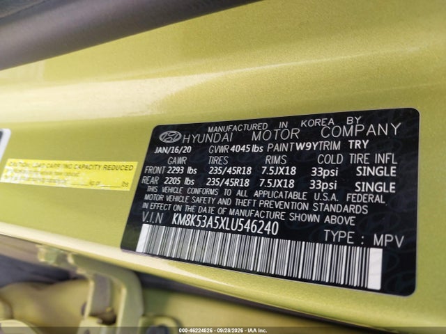 Aukcja sprzedaży 2020 Hyundai Kona Ultimate, vin: KM8K53A5XLU546240, numer aukcji: 46224826