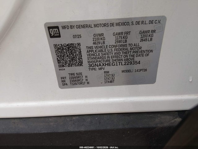 Aukcja sprzedaży 2026 Chevrolet Equinox Fwd Lt, vin: 3GNAXHEG1TL229354, numer aukcji: 46224861