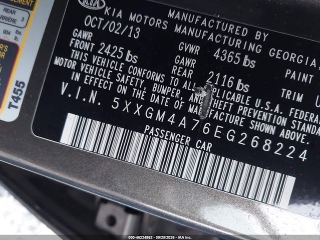 Aukcja sprzedaży 2014 Kia Optima Lx, vin: 5XXGM4A76EG268224, numer aukcji: 46224862