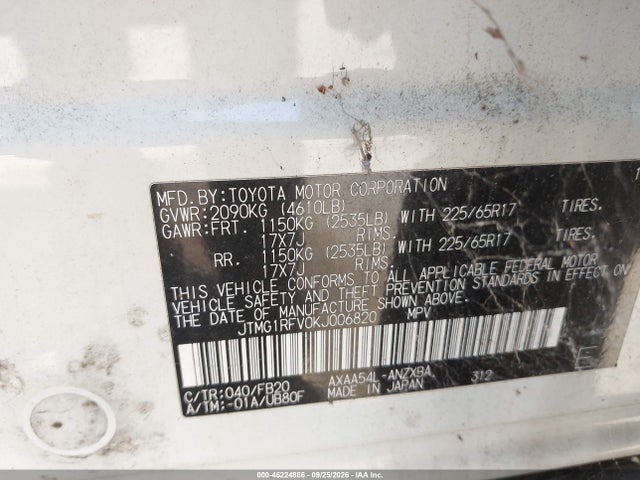 Продажа на аукционе авто 2019 Toyota Rav4 Le, vin: JTMG1RFV0KJ006820, номер лота: 46224886