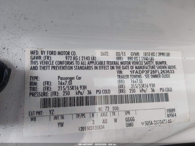 Ford FOCUS SE 2015 1FADP3F28FL263633 Image 9