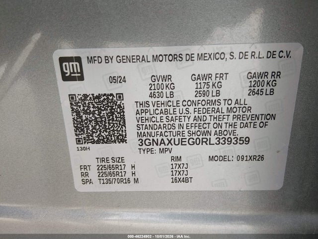 Aukcja sprzedaży 2024 Chevrolet Equinox Awd Lt, vin: 3GNAXUEG0RL339359, numer aukcji: 46224902
