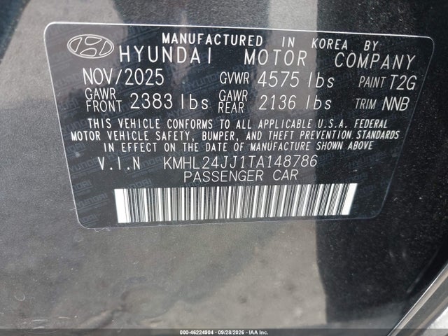 2026 Hyundai Sonata Hybrid Blue მანქანა იყიდება აუქციონზე, vin: KMHL24JJ1TA148786, აუქციონის ნომერი: 46224904