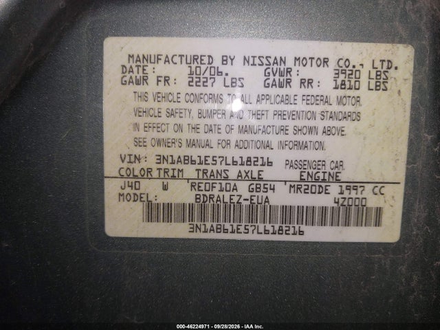 46224971 :رقم المزاد ، 3N1AB61E57L618216 vin ، 2007 Nissan Sentra 2.0s مزاد بيع