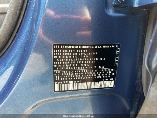 Продажа на аукционе авто 2019 Volkswagen Tiguan 2.0t S, vin: 3VV0B7AX7KM010864, номер лота: 46225045