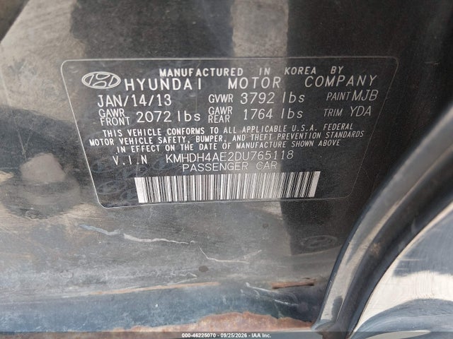 Продажа на аукционе авто 2013 Hyundai Elantra Limited, vin: KMHDH4AE2DU765118, номер лота: 46225070