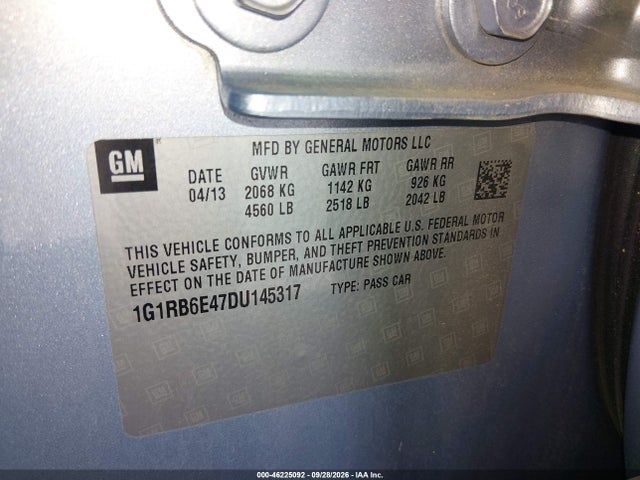 46225092 :رقم المزاد ، 1G1RB6E47DU145317 vin ، 2013 Chevrolet Volt مزاد بيع